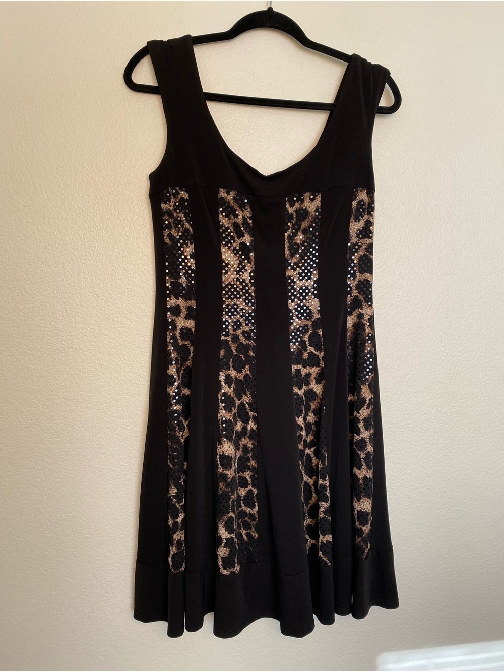 EUC Y2K Connected Apparel Animal Print Mini Dress Black Stretch Size Small